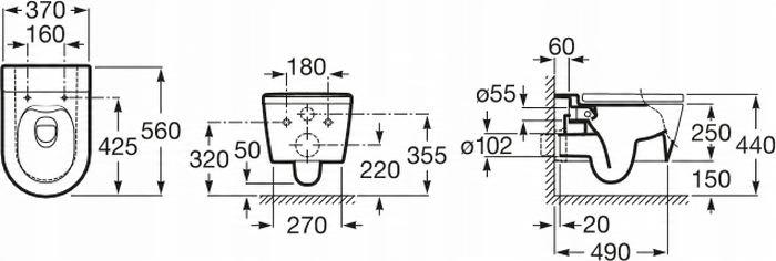 Miska wisząca INSPIRA ROUND 56x37cm Rimless Biały SG ROCA[10]