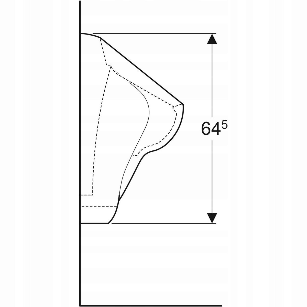 Pisuar Alex, B38 cm, H64.5 cm, T35 cm, dopływ u góry, odpływ do tyłu