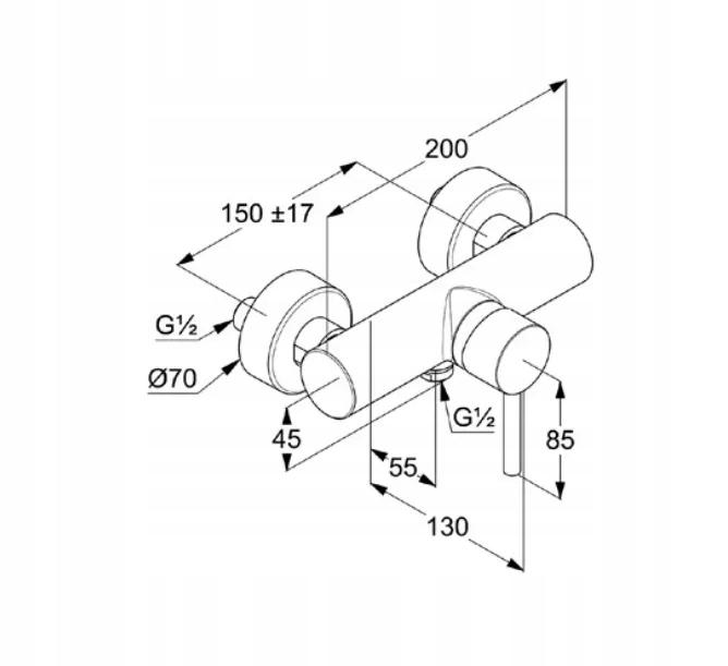 Bateria natryskowa ścienna KLUDI VITALLE TAIL 1-uchwyt 2-otw mosiężna chrom