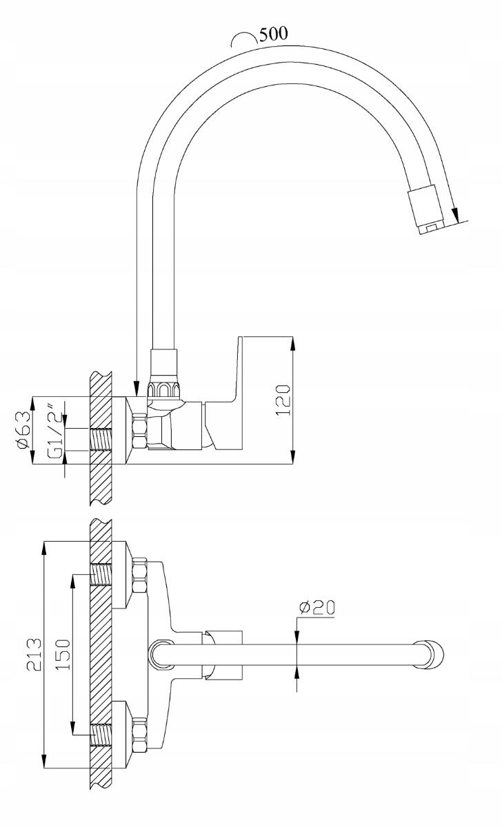 INVENA BATERIA ŚCIENNA VERSO CZARNA Z ELASTYCZNĄ CZARNĄ WYLEWKĄ