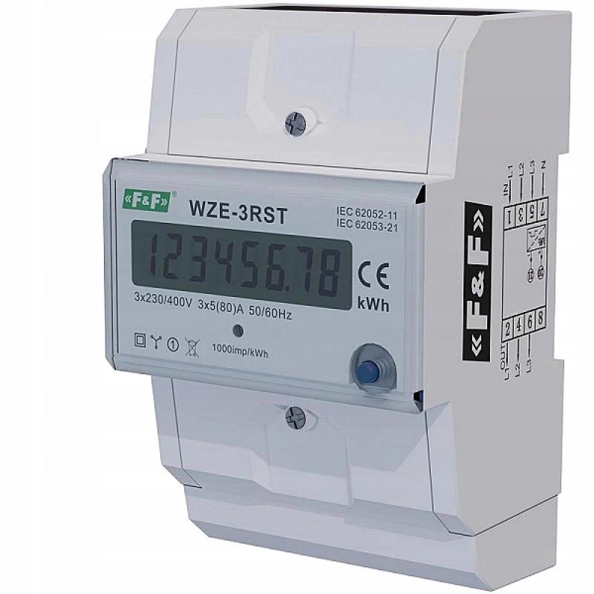 F&F Trójfazowy licznik zużycia energii 80A, z funkcją RESET WZE-3RST