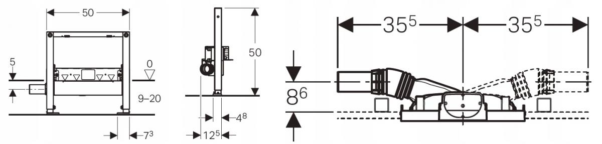 Stelaż do natrysków z odpływem ściennym, h90 GEBERIT Duofix 500 x 500 mm