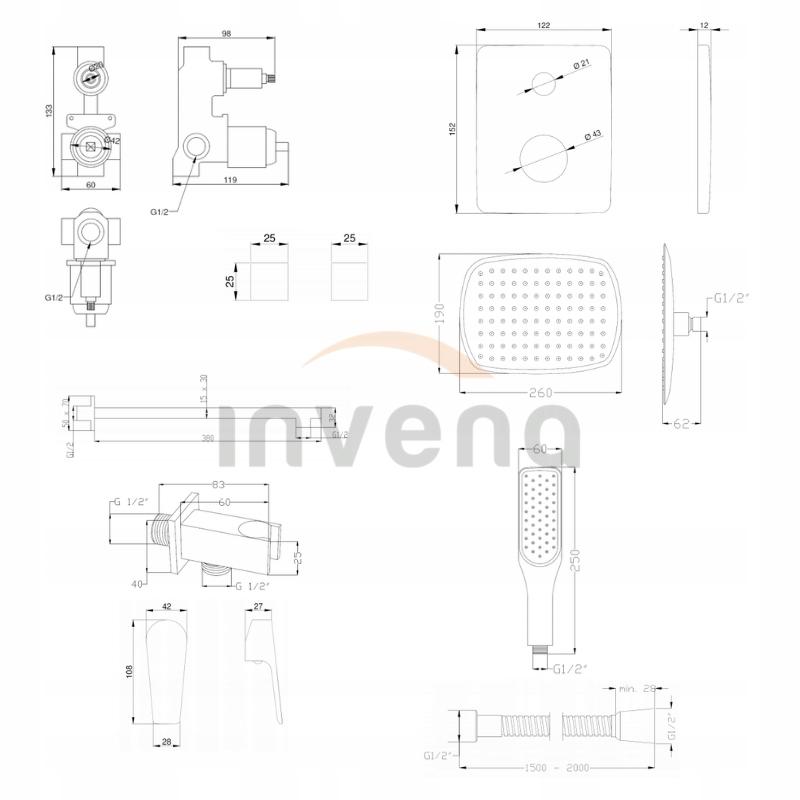 INVENA ZEST PODTYN Z BAT PODTYNK 2F DOKOS, KWADR BIAŁY, ROZETA