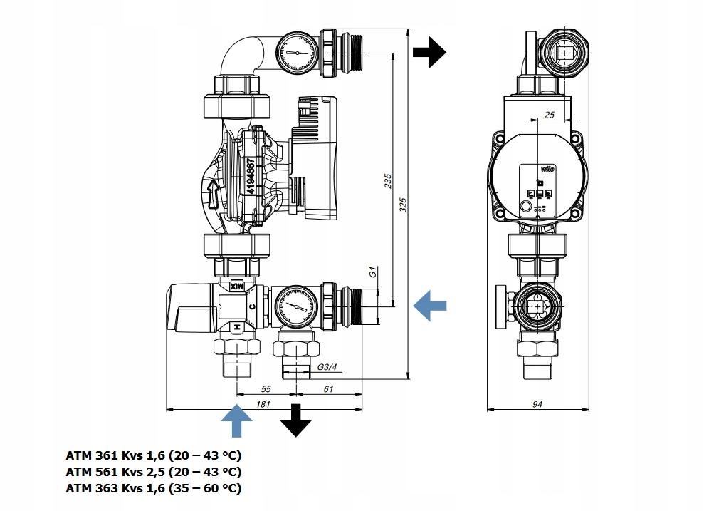 Kan-Therm Grupa pompowa z pompą elektroniczną ATM 363 Kvs 1,6 48h