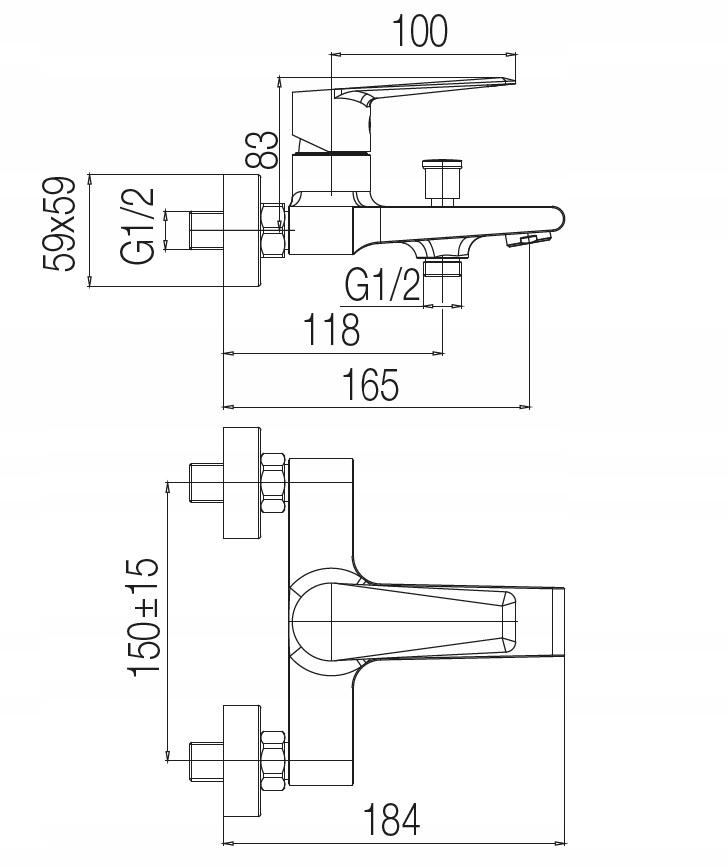 ESTO BLACK Bateria wannowa ścienna
