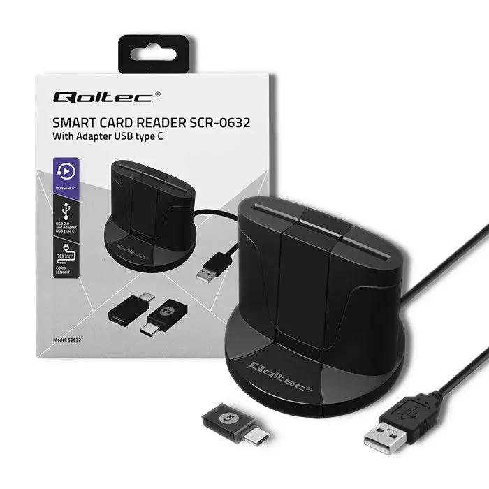 QOLTEC Inteligentny czytnik chipowych kart ID SCR-0632, USB typu C, 50632