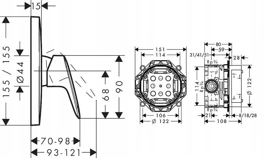 Bateria natryskowa podtynkowa Hansgrohe Logis srebrny