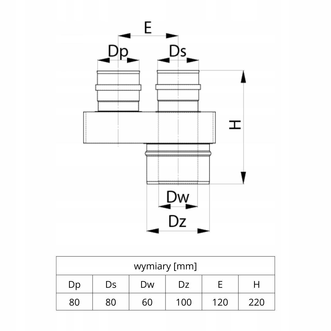Rozdzielacz koncentryczny DN 60/100 mm na 2x80 mm