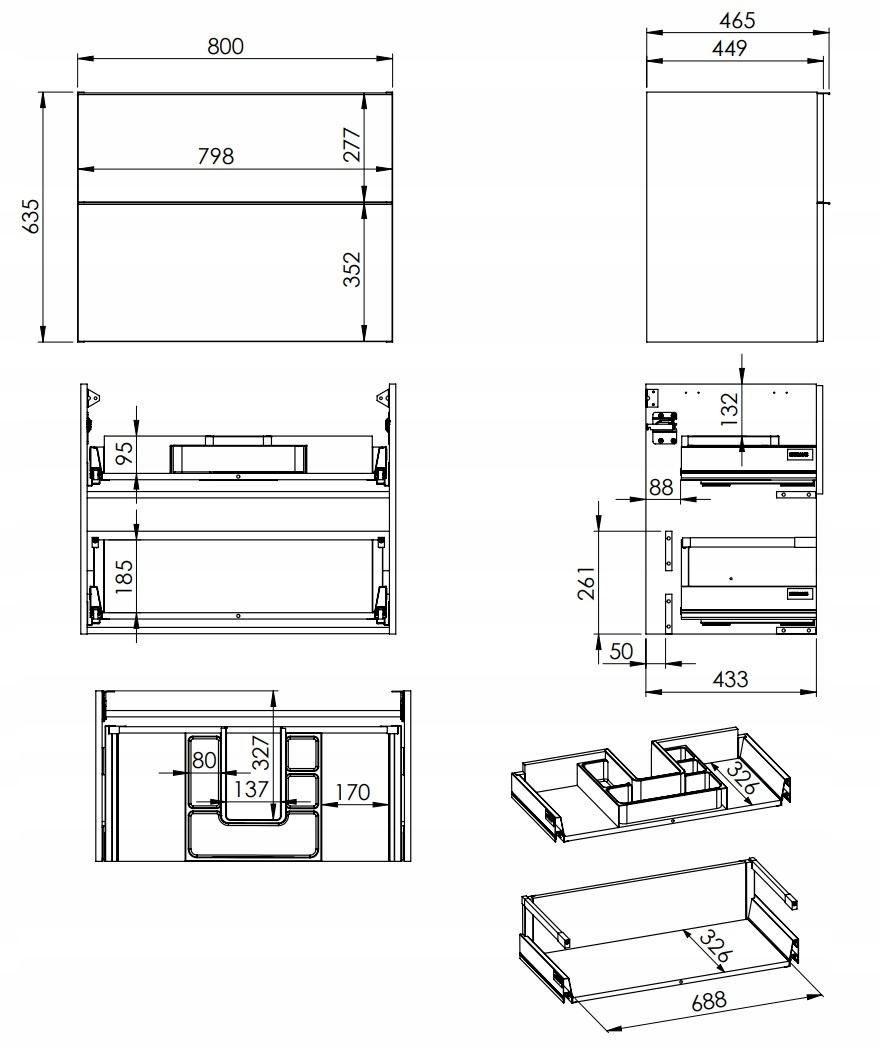 Szafka 800 x 449 x 635 mm navy blue matt z 2 szufladami ROCA Look 80 2S