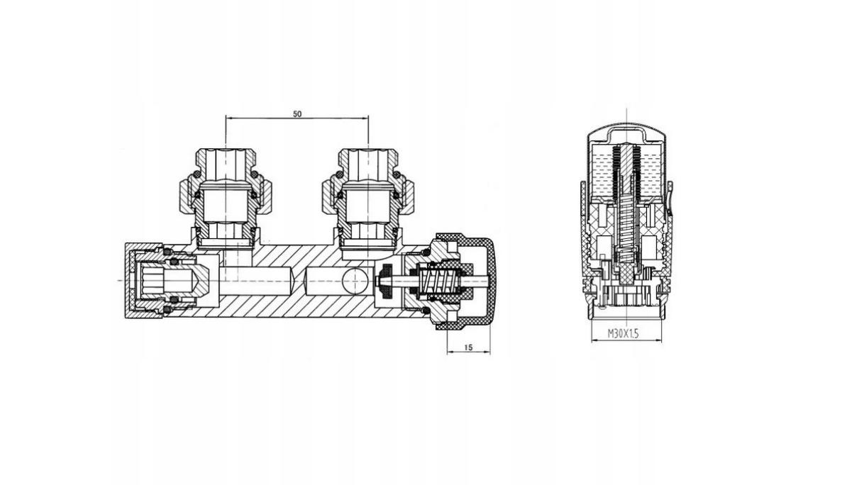 Zawór zespolony INVENA DUOPLEX z głowicą GRAFIT 48h