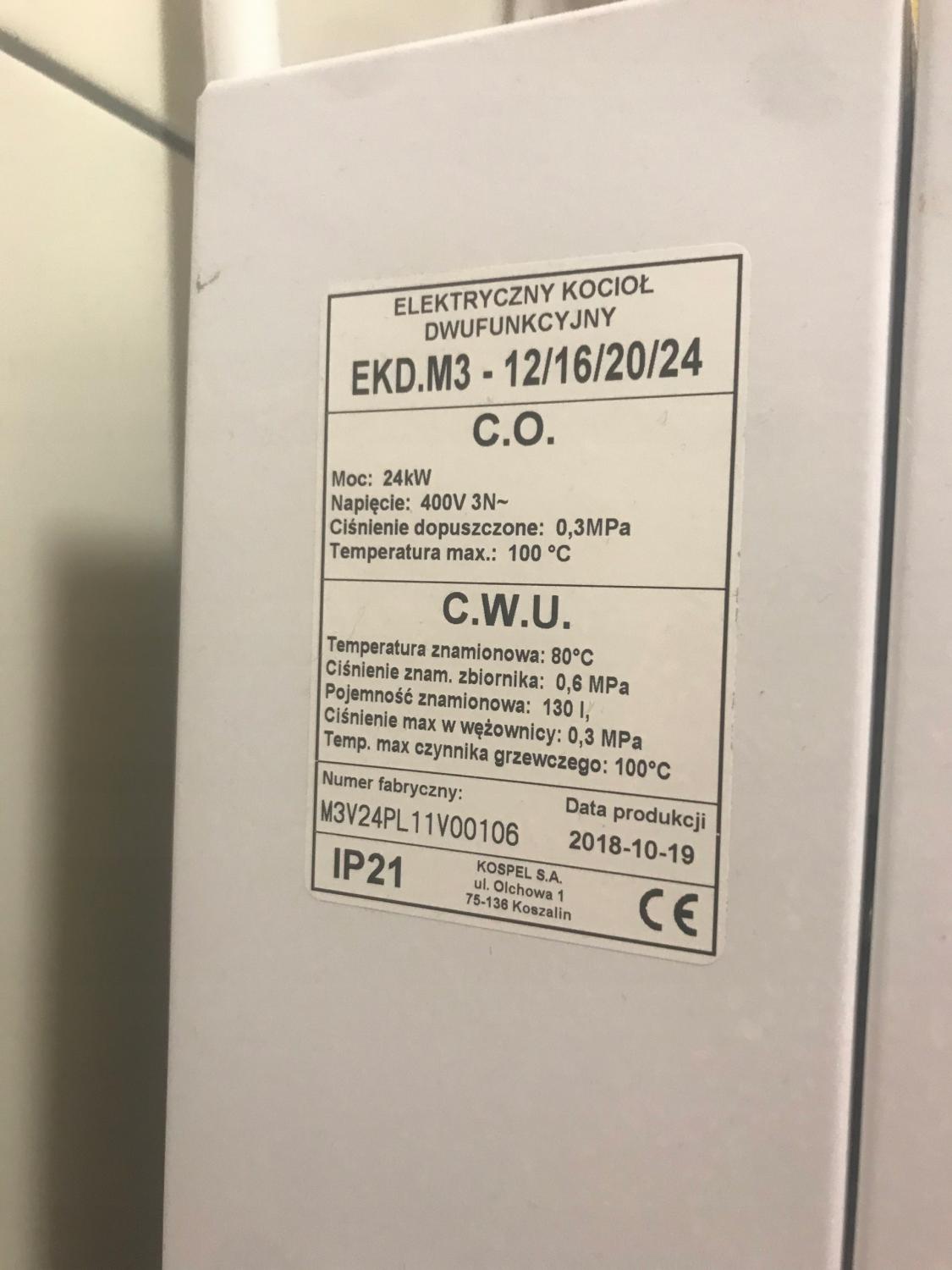 Kocioł c.o. 2-funkcyjny elektryczny 24 kW KOSPEL EKD.M3-12/16/20/24