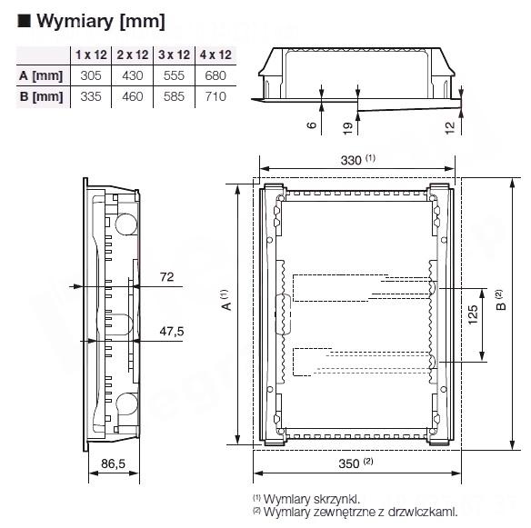 Rozdzielnica podtynkowa RWN z drzwiczkami metalowymi i listwą N+PE 1x12 mod