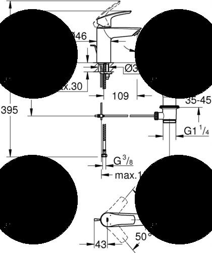 Bateria umywalkowa stojąca GROHE Eurosmart 1-otw. chrom z wyciąganą wylewką