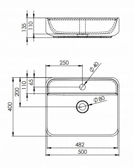 Umywalka nablatowa ENZO 50x40cm, z/otw., b/przel. Ceramiczna Biały ELITA