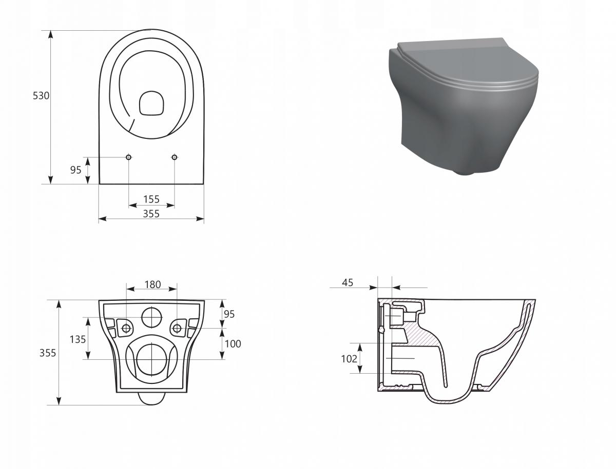 Zestaw C201 miska zawieszana LARGA PRO OVAL VORTEX , deska Larga slim wrap