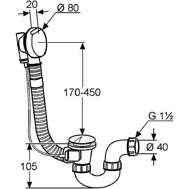 Zestaw przelowowo-odpływowy KLUDI ROTEXA 2000 1 1/2 chrom z syfonem