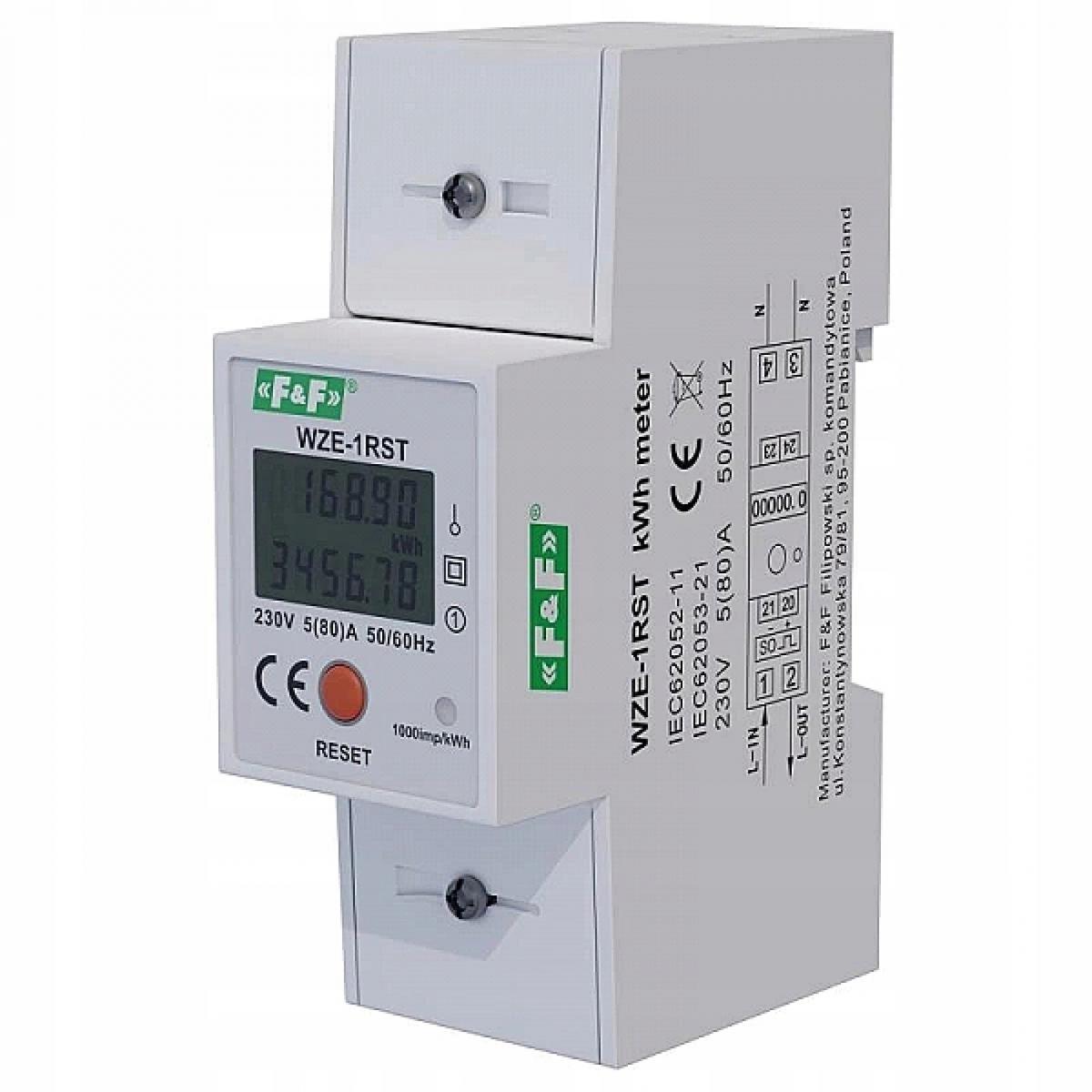 F&F Jednofazowy licznik zużycia energii 45A z funkcją RESET WZE-1RST
