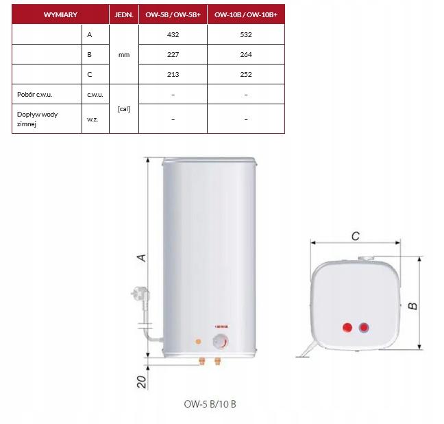Podgrzewacz przepływ. Biawar OW-10B+ 1,5kw 10L 48h