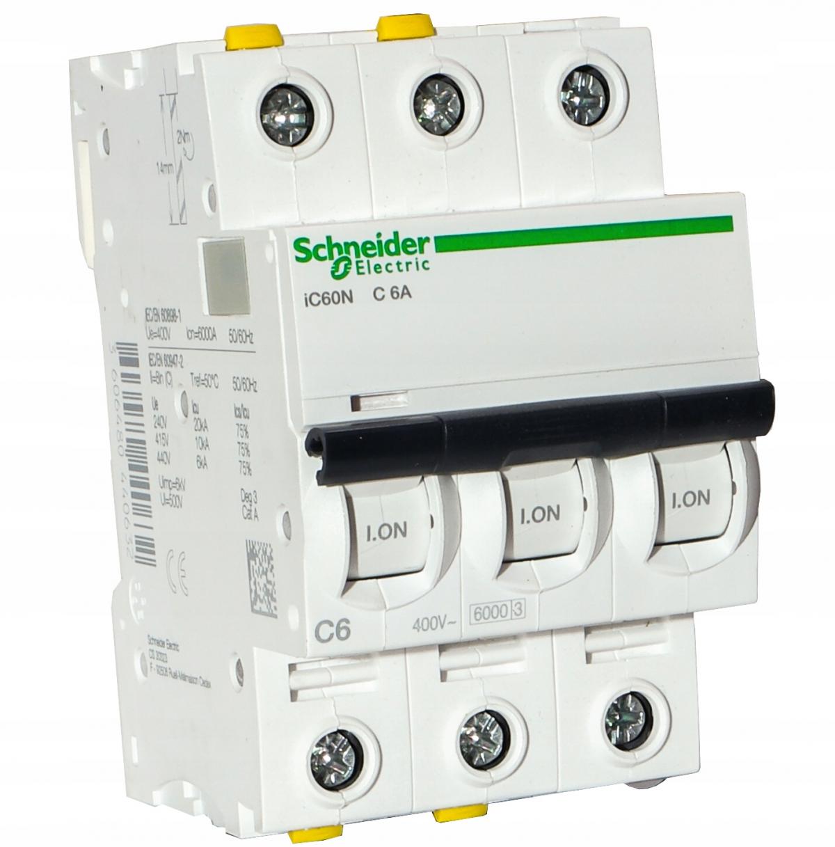 SCHNEIDER ELECTRIC Wyłącznik nadprądowy iC60N-C6-3 C 6A 3-biegunowy