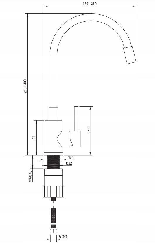 DEANTE Bateria kuchenna z giętą wylewką Luno, nero