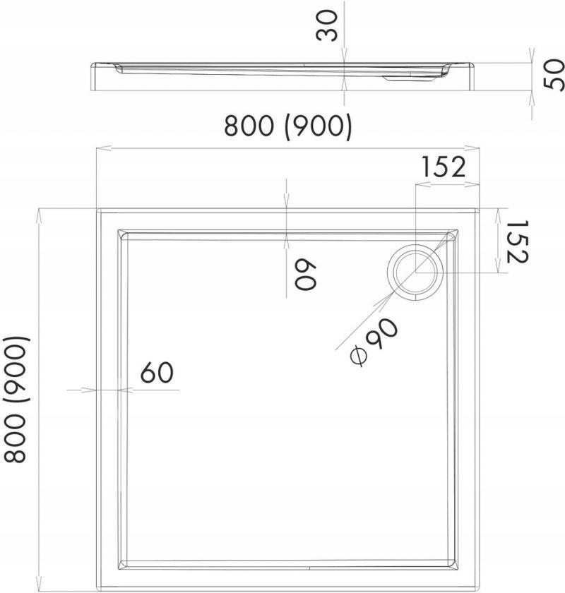 ONNLINE Brodzik akrylowy Onnline Standard Plus 90x90x5 cm kwadratowy
