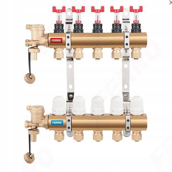 Rozdzielacz 10-drogowy z zaworami termostat i przepływomierzami, standard