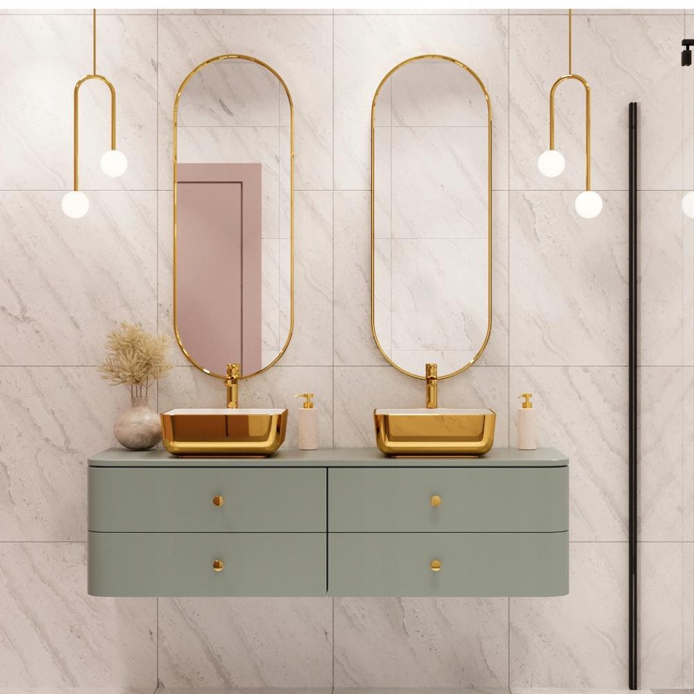 INVENA UMYWALKA NABLATOWA MALAGA INVENA TREND 39 CM, KWADRATOWA BIAŁO ZŁOTA