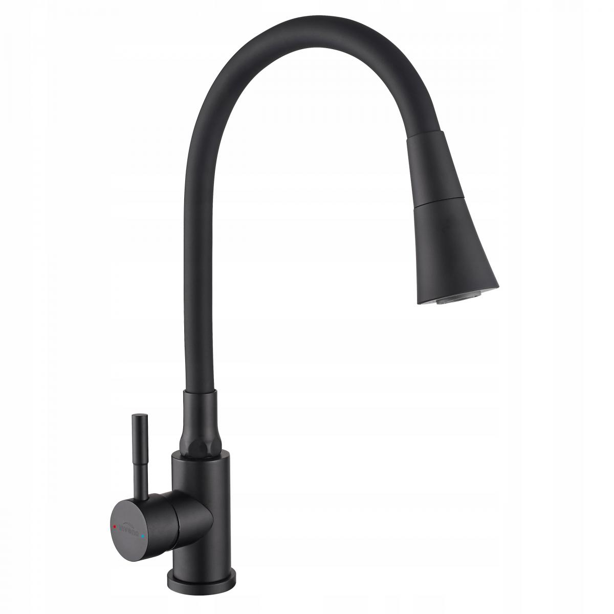 INVENA BATERIA ZLEWOZMYWAKOWA GABI Z RUCHOMĄ 2F WYLEWKĄ, CZARNA