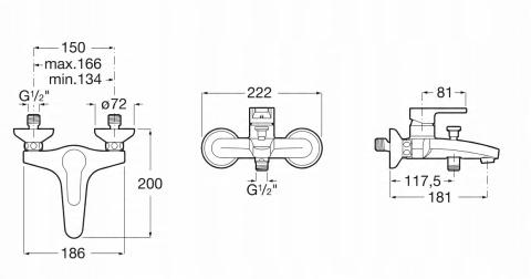 Bateria wannowa AROLA Ścienna Chrom ROCA