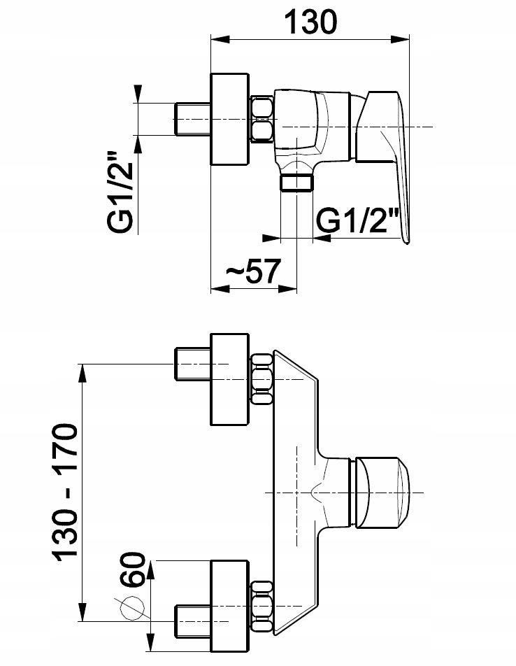 Bateria natryskowa ścienna ARMATURA KRAKÓW GRANAT 2-otw mosiądz chrom