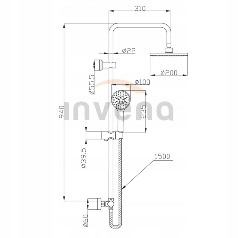 INVENA DESZCZOWNIA Z BATERIĄ TERMOSTATYCZNĄ ESLA