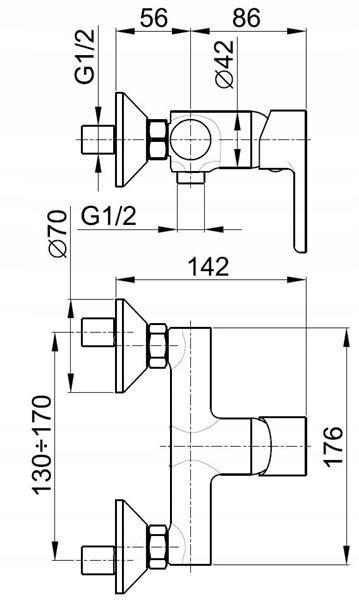 Bateria natryskowa ścienna ARMATURA KRAKÓW TANZANIT 2-otw mosiężna chrom