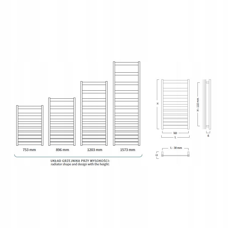 Grzejnik INSTALPROJEKT BELTI 1203x500 łazienkowy 459W Czarny mat c31 dolny 48h