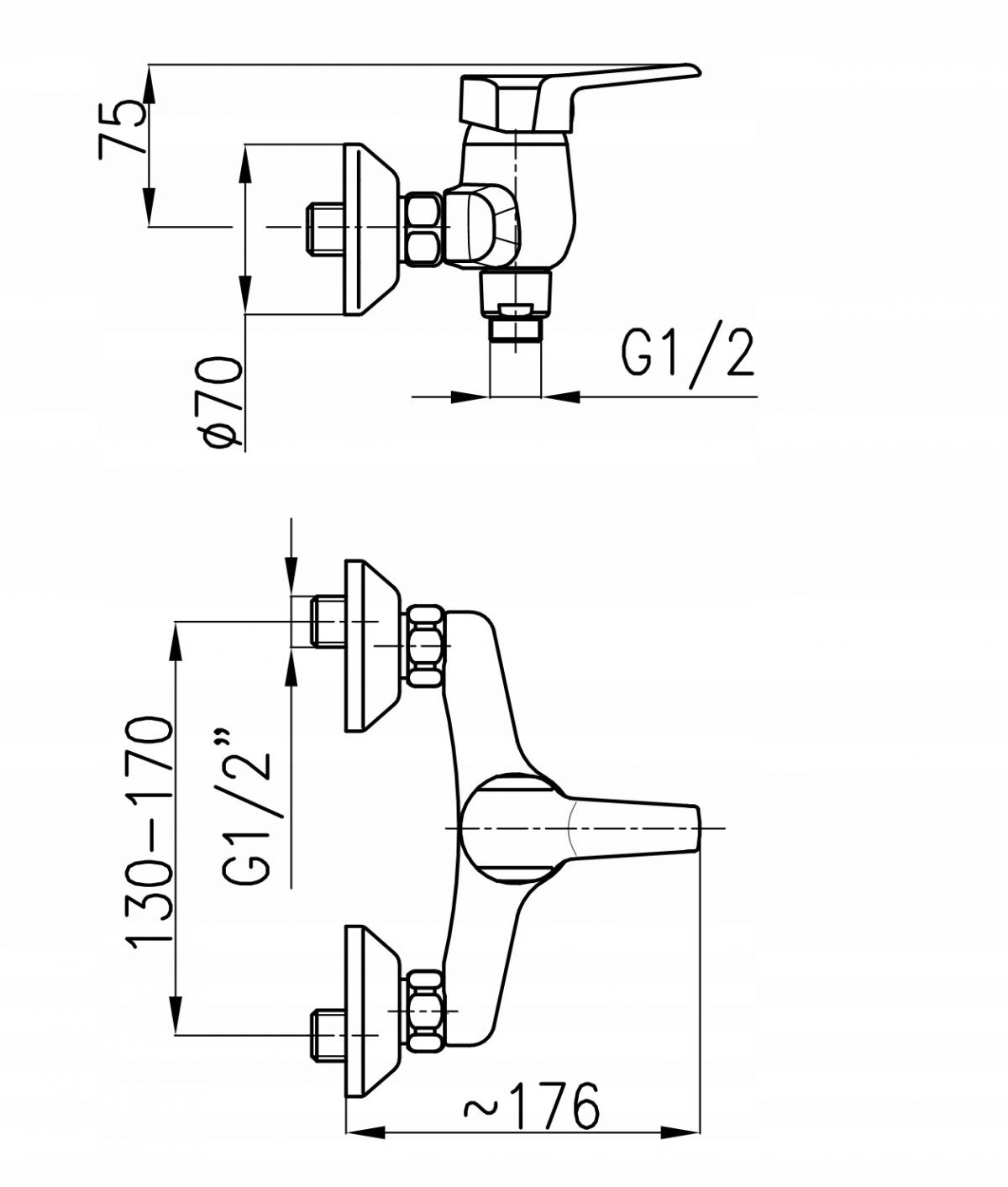 Bateria natryskowa ścienna ARMATURA KRAKÓW GERMAN 2-otw mosiądz chrom