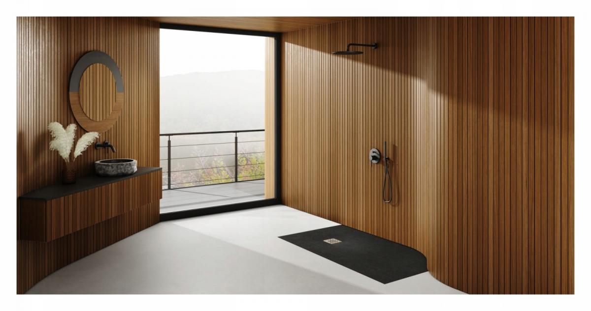 SCHEDPOL Brodzik kompozytowy Kalait Stabilsound Plus Black Stone 90x90 z M2