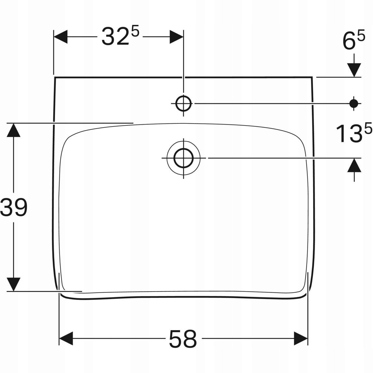 Umywalka Selnova Comfort B65 cm, H15 cm, T55 cm, bez przelewu, z otworem na