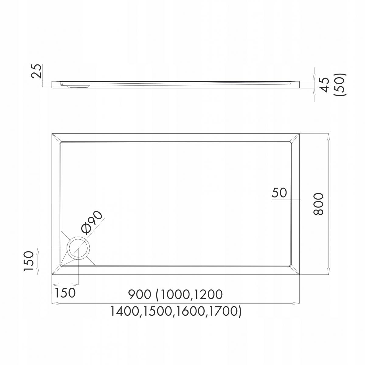 SCHEDPOL Brodzik akrylowy Caspar New Standard Plus Black Stone 80x120x4,5cm