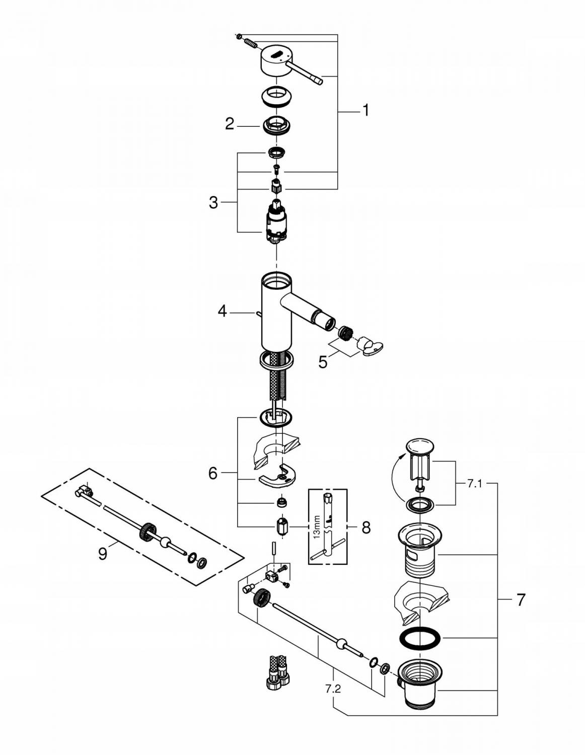 Bateria bidetowa stojąca GROHE Essence 1-uchw 1-otw mosiężna phantom black