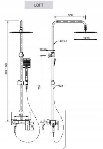 Zestaw prysznicowy Loft z baterią prysznicową chrom