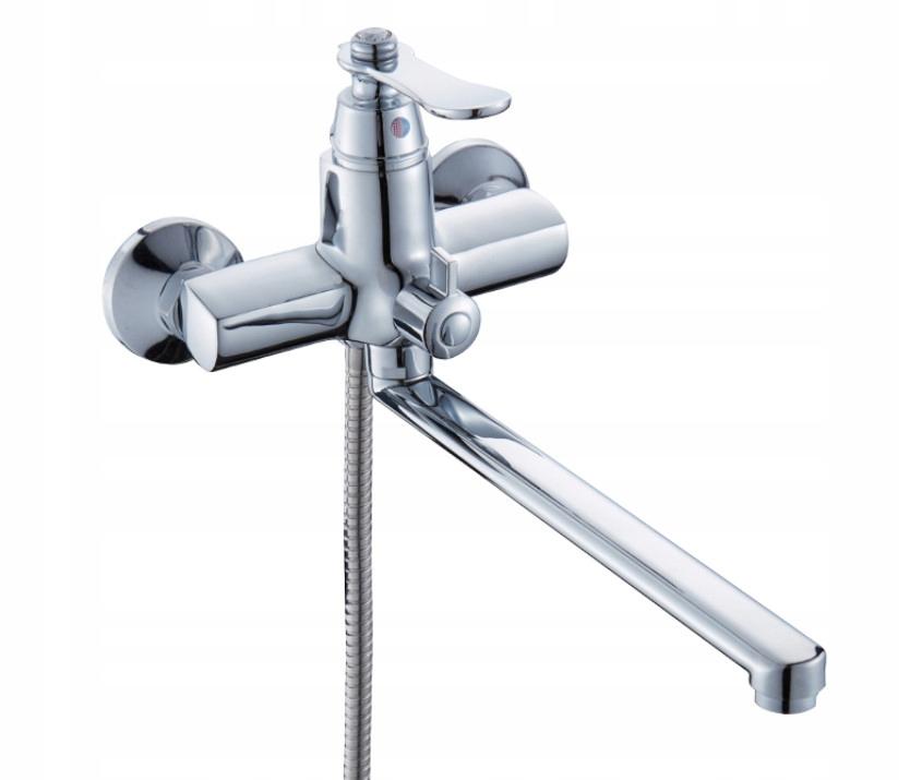 INVENA BATERIA WANNOWA VERSO Z DŁUGĄ WYLEWKĄ I ZESTAWEM NATRYSKOWYM