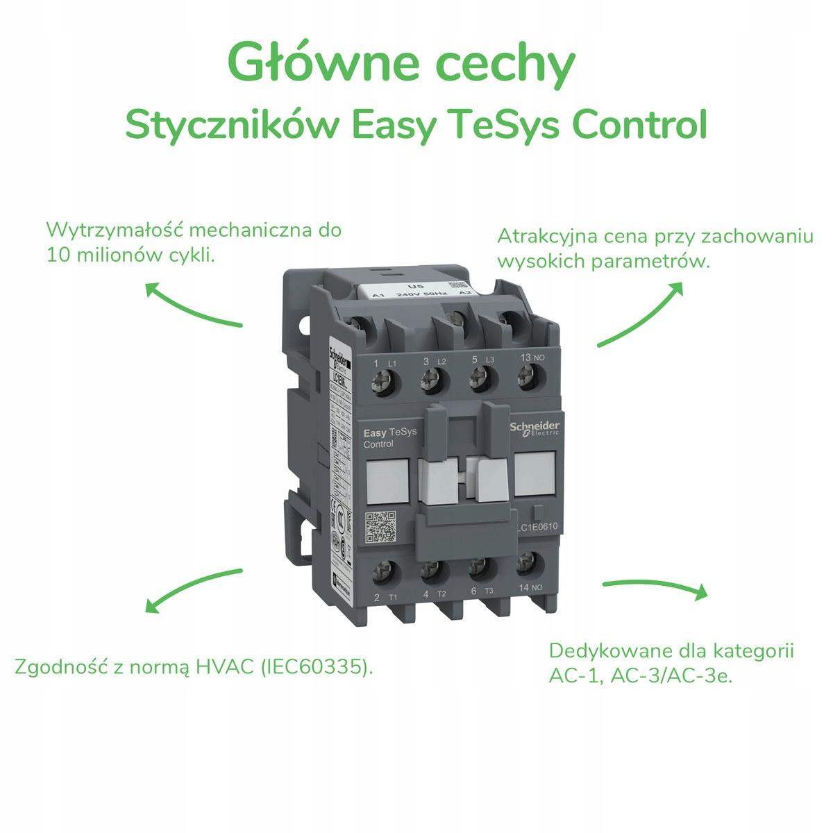 Stycznik mocy, Easy TeSys Control, AC-3, 38A, 3P(1NO), cewka 230V, 50/60Hz