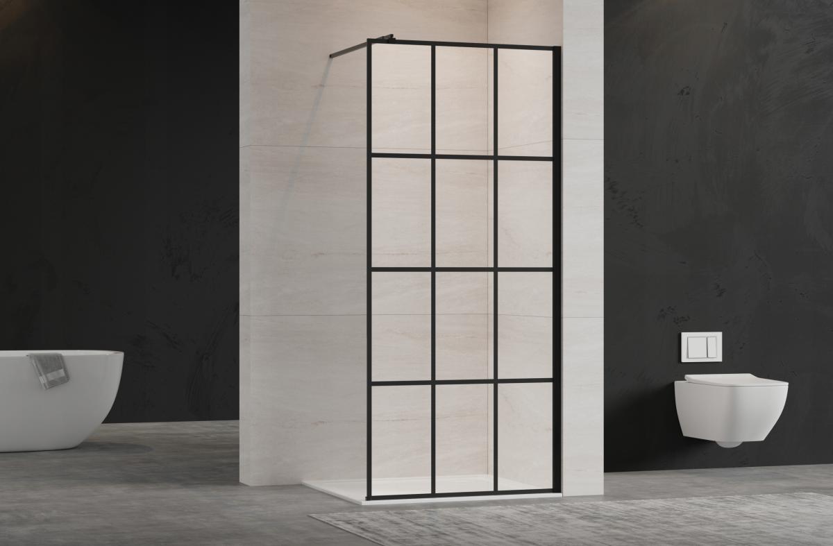 INVENA KABINA WALK-IN II 100X200CM GEOMETRYCZNA 8MM SHINY-GLASS CZARNY