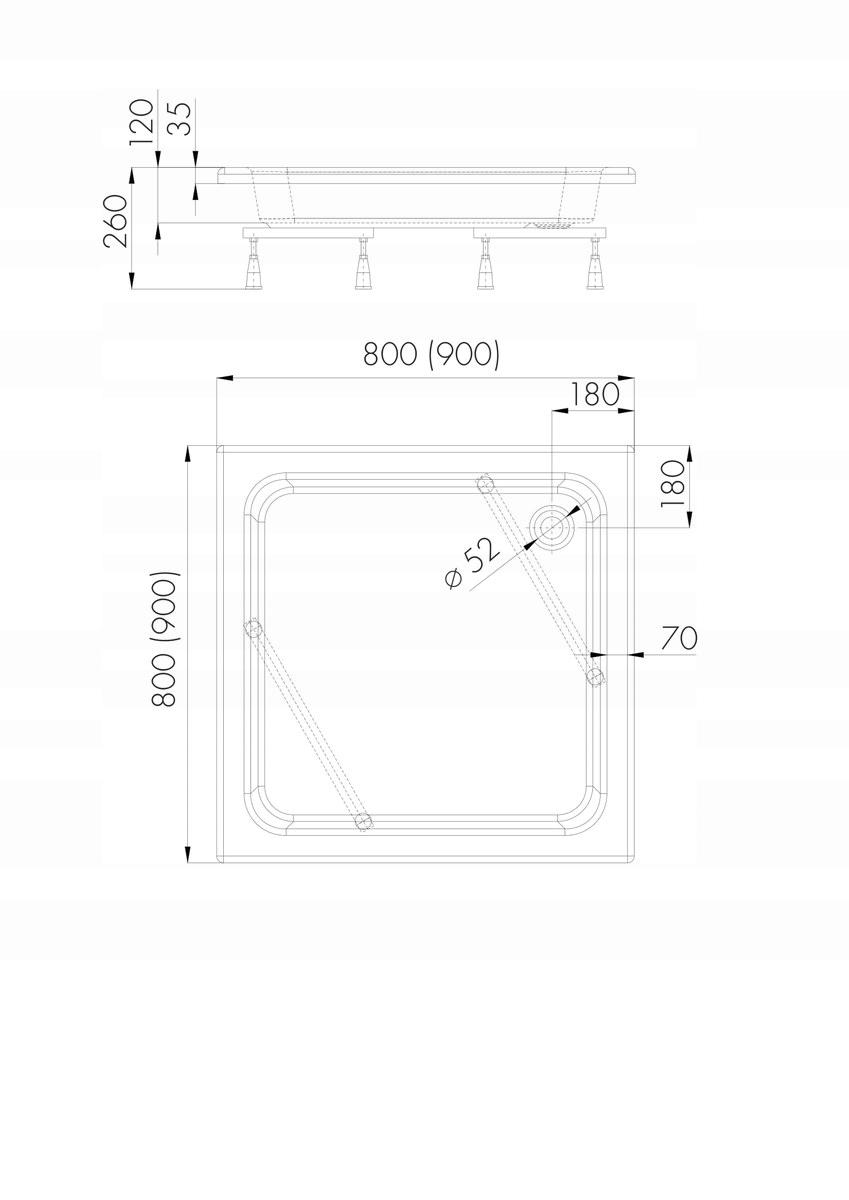 SCHEDPOL Brodzik akrylowy Zefir Standard Plus 80x80x26 cm kwadratowy