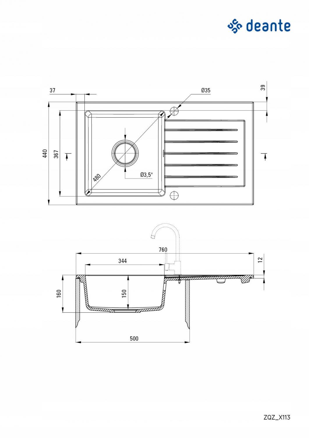 DEANTE Zlewozmywak granitowy 1-komorowy z ociekaczem Zorba, nero