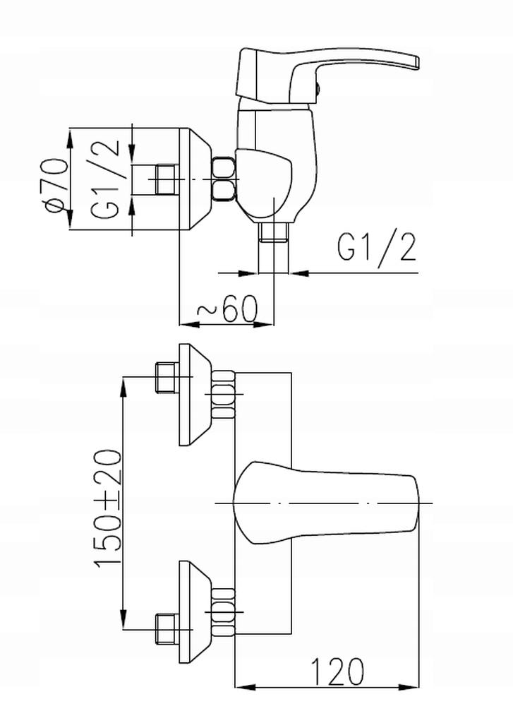 Bateria natryskowa ścienna ARMATURA KRAKÓW MOKAIT 2-otw mosiężna chrom