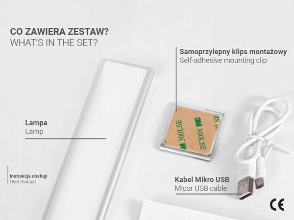 Oprawa meblowa LED do szaf, 400mm, 4000K, light sensor + pir, ładowanie 750
