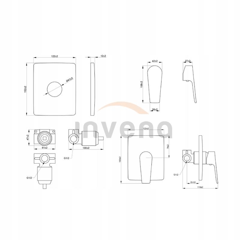 Bateria natryskowa INVENA podtynkowa DOKOS 1-funkcyjna 48h
