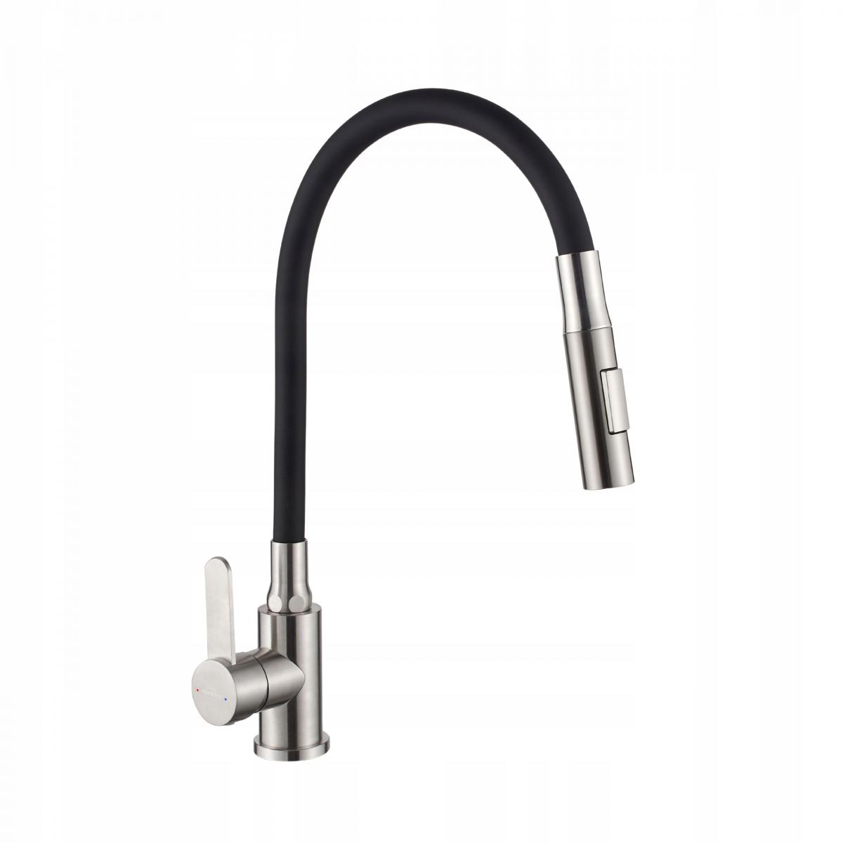 INVENA BATERIA ZLEWOZMYWAKOWA DALIS Z RUCHOMĄ 2F WYLEWKĄ, INOX / CZARNA