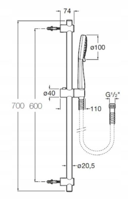 ROCA Zestaw prysznicowy Stella 100 / 3 drążek 700 box