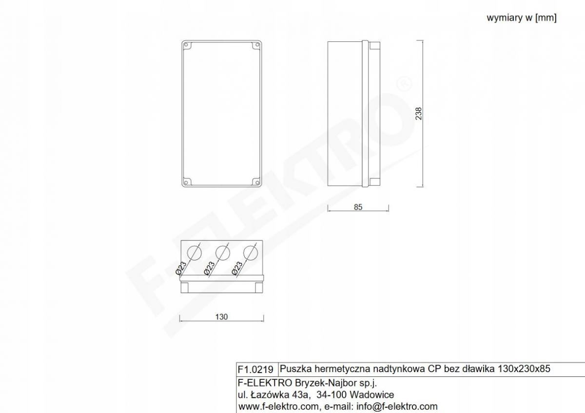 F-ELEKTRO Puszka hermetyczna CP 130x230x85 bez dławików IP54